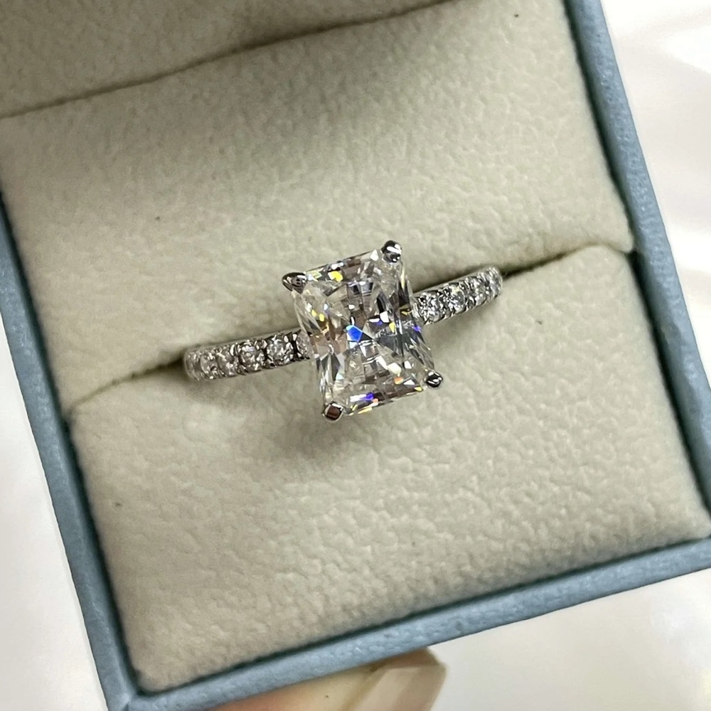 Moissanite radiant engagement ring
